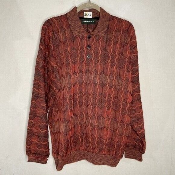 VTG Tundra Canada 3D Multicolor Long Sleeve Polo Sweater Men Size Large - Picture 1 of 12